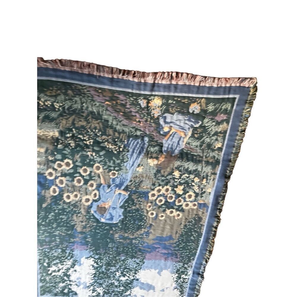 Monet Cotton Jacquard Tapestry Throw Triple Weave Bradlees  w/ Fringe Trim Edges - Picture 7 of 9